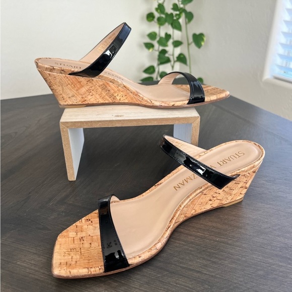 STUART WEITZMAN Aleena Square Toe Wedge Slide SANDAL SIZE 6 Black Patent - Picture 9 of 16
